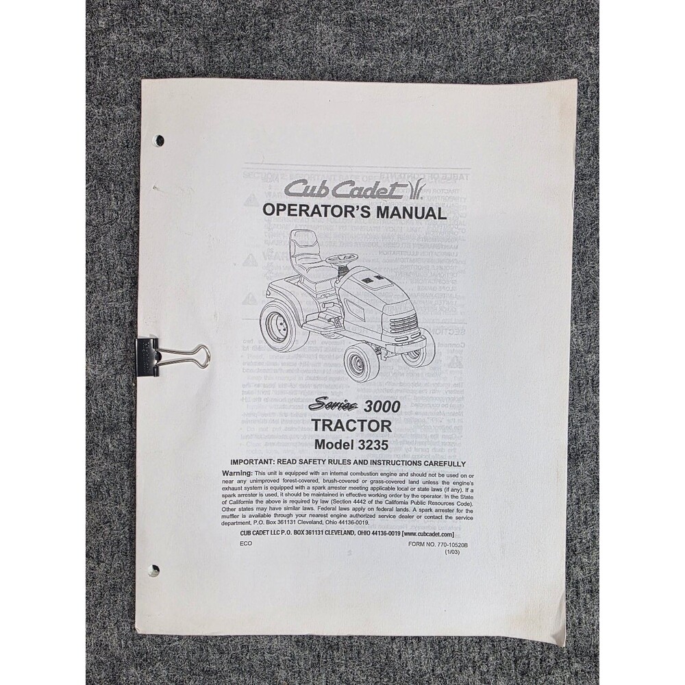 Cub Cadet Series 3000 Tractor Model 3235 Operator's Manual 2003